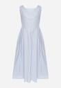 Jasnoniebieska Sukienka Bawełniana o Rozkloszowanym Fasonie z Dekoltem Łódką i Kieszeniami Elenira