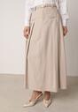 Beżowa Wiskozowa Spódnica o Rozkloszowanym Kroju z Plisami i Paskiem Rolea