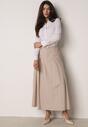Beżowa Wiskozowa Spódnica o Rozkloszowanym Kroju z Plisami i Paskiem Rolea