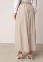 Beżowa Wiskozowa Spódnica o Rozkloszowanym Kroju z Plisami i Paskiem Rolea