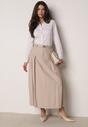 Beżowa Wiskozowa Spódnica o Rozkloszowanym Kroju z Plisami i Paskiem Rolea