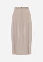Beżowa Wiskozowa Spódnica o Rozkloszowanym Kroju z Plisami i Paskiem Rolea