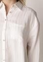 Biała Wiskozowa Koszula z Dodatkiem Lnu z Tkaniny Strukturalnej Noma