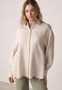 Beżowa Wiskozowa Koszula z Dodatkiem Lnu z Tkaniny Strukturalnej Noma