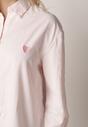 Różowa Koszula z Bawełną w Paski Ozdobiona Haftem Sercem Sewriva