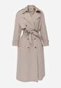 Beżowy Bawełniano-Wiskozowy Płaszcz Trencz z Wiązanym Paskiem i Klapą Lissana