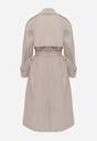 Beżowy Bawełniano-Wiskozowy Płaszcz Trencz z Wiązanym Paskiem i Klapą Lissana