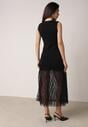 Czarna Koktajlowa Sukienka z Wiskozą i Rozkloszowanym Koronkowym Dołem Erivissa
