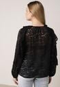 Czarna Bluzka z Koronki Ozdobiona Falbankami Sewola