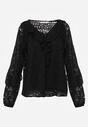 Czarna Bluzka z Koronki Ozdobiona Falbankami Sewola