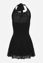 Czarna Rozkloszowana Sukienka z Koronki z Wiązaniem i Odkrytymi Plecami Bernisa