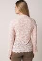 Różowa Koronkowa Bluzka z Falbanką i Rozszerzanymi Rękawami Nelaetia