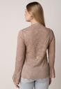 Brązowa Koronkowa Bluzka z Falbanką i Rozszerzanymi Rękawami Nelaetia