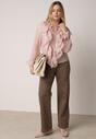 Różowa Bluzka z Lyocellem Ozdobiona Falbanami i Wiązaniem Esathra