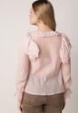 Różowa Bluzka z Lyocellem Ozdobiona Falbanami i Wiązaniem Esathra