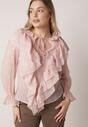 Różowa Bluzka z Lyocellem Ozdobiona Falbanami i Wiązaniem Esathra