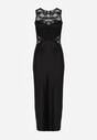 Czarna Koktajlowa Sukienka o Dopasowanym Kroju z Koronką Bermine