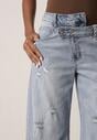 Niebieskie Bawełniane Jeansy o Asymetrycznym Kroju Typu Balloon z Dziurami Nediara