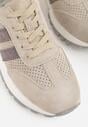 Jasnobeżowe Zamszowe Sneakersy Ozdobione Perforacją i Paskami Semielle