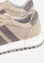 Jasnobeżowe Zamszowe Sneakersy Ozdobione Perforacją i Paskami Semielle