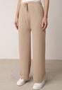 Beżowe Szerokie Spodnie z Bawełną Zdobione Cyrkoniami Azilene