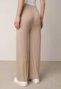 Beżowe Szerokie Spodnie z Bawełną Zdobione Cyrkoniami Azilene