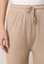 Beżowe Szerokie Spodnie z Bawełną Zdobione Cyrkoniami Azilene