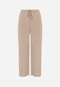 Beżowe Szerokie Spodnie z Bawełną Zdobione Cyrkoniami Azilene