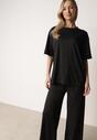 Czarny Komplet Oversize z Cyrkoniami T-shirt i Spodnie Arnatea