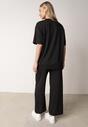 Czarny Komplet Oversize z Cyrkoniami T-shirt i Spodnie Arnatea