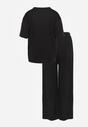Czarny Komplet Oversize z Cyrkoniami T-shirt i Spodnie Arnatea