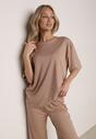 Beżowy Komplet Oversize z Cyrkoniami T-shirt i Spodnie Arnatea