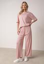 Różowy Komplet Oversize z Cyrkoniami T-shirt i Spodnie Arnatea