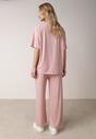 Różowy Komplet Oversize z Cyrkoniami T-shirt i Spodnie Arnatea