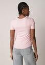 Różowy Prążkowany T-shirt Ozdobiony po Bokach Marszczeniem Nedisa