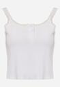 Biały Top z Bawełny Ozdobiony Guzikami i Koronką przy Dekolcie Beralie