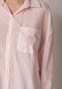 Różowa Koszula o Kroju Oversize z Tencelu w Paski Ozdobiona Haftem Tidine