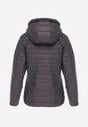 Szara Pikowana Kurtka Przejściowa z Kapturem z Lamówką i Ściągaczami Zidara