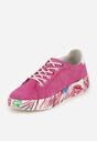 Fuksjowe Sneakersy ze Skóry Naturalnej z Perforacją i Motywem Piór Riosinda