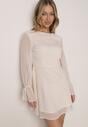 Beżowa Rozkloszowana Sukienka Vices z Bufiastymi Rękawami Eriane