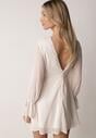 Beżowa Rozkloszowana Sukienka Vices z Bufiastymi Rękawami Eriane