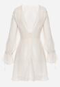 Beżowa Rozkloszowana Sukienka Vices z Bufiastymi Rękawami Eriane