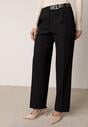 Czarne Garniturowe Spodnie VICES na Kant z Wszytym Paskiem z Klamrą Azivore