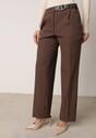 Brązowe Garniturowe Spodnie VICES na Kant z Wszytym Paskiem z Klamrą Azivore
