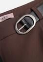 Brązowe Garniturowe Spodnie VICES na Kant z Wszytym Paskiem z Klamrą Azivore