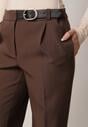 Brązowe Garniturowe Spodnie VICES na Kant z Wszytym Paskiem z Klamrą Azivore
