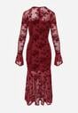 Czerwona Siateczkowa Sukienka Koktajlowa VICES z Welurowym Wzorem w Kwiaty Azimene