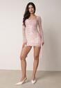 Różowa Cekinowa Sukienka VICES o Dopasowanym Kroju z Wiązaniem Adrasalphia