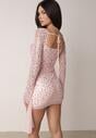 Różowa Cekinowa Sukienka VICES o Dopasowanym Kroju z Wiązaniem Adrasalphia