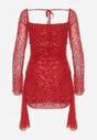 Czerwona Cekinowa Sukienka VICES o Dopasowanym Kroju z Wiązaniem Adrasalphia
